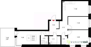 3-к квартира, вторичка, 82м2, 1/22 этаж