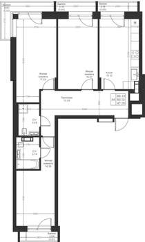 3-к квартира, вторичка, 86м2, 4/25 этаж