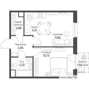 2-к квартира, строящийся дом, 42м2, 7/18 этаж