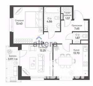 2-к квартира, вторичка, 57м2, 3/19 этаж