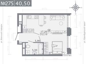 1-к квартира, строящийся дом, 41м2, 11/25 этаж