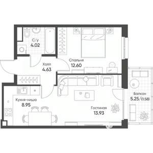 2-к квартира, строящийся дом, 46м2, 8/8 этаж