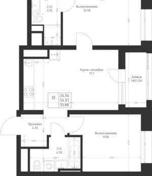 2-к квартира, вторичка, 56м2, 13/23 этаж