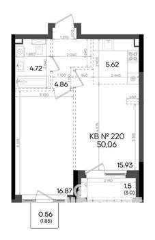 2-к квартира, вторичка, 50м2, 13/23 этаж