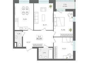 3-к квартира, вторичка, 87м2, 16/22 этаж