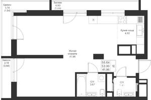 1-к квартира, вторичка, 57м2, 5/25 этаж