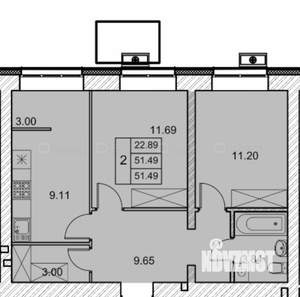 2-к квартира, вторичка, 52м2, 2/10 этаж