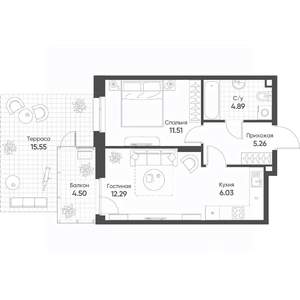 2-к квартира, строящийся дом, 46м2, 3/20 этаж