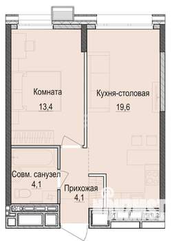 1-к квартира, строящийся дом, 42м2, 4/18 этаж