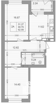 2-к квартира, вторичка, 63м2, 5/17 этаж