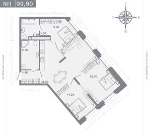 3-к квартира, строящийся дом, 100м2, 2/25 этаж