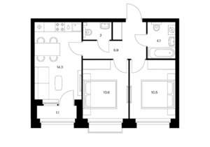 2-к квартира, вторичка, 50м2, 2/14 этаж