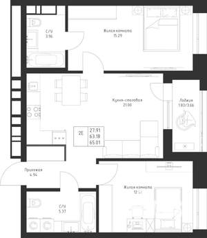 2-к квартира, вторичка, 65м2, 8/23 этаж
