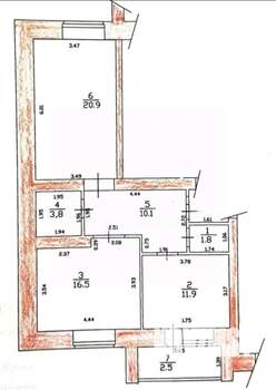 2-к квартира, вторичка, 65м2, 5/9 этаж