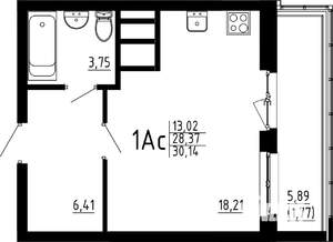 1-к квартира, строящийся дом, 30м2, 10/23 этаж