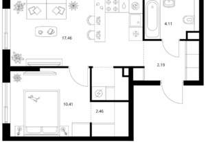 1-к квартира, вторичка, 41м2, 22/24 этаж
