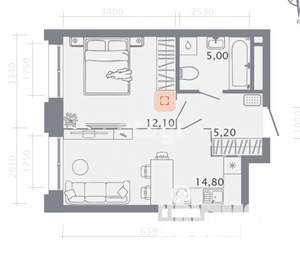 2-к квартира, вторичка, 47м2, 5/5 этаж