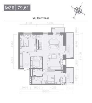 3-к квартира, строящийся дом, 80м2, 5/9 этаж