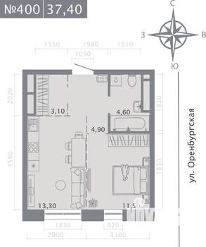 1-к квартира, вторичка, 37м2, 6/25 этаж