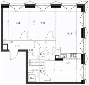 3-к квартира, вторичка, 71м2, 7/15 этаж