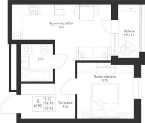 1-к квартира, вторичка, 37м2, 12/23 этаж