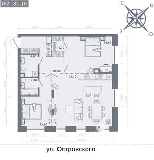 2-к квартира, вторичка, 85м2, 2/8 этаж
