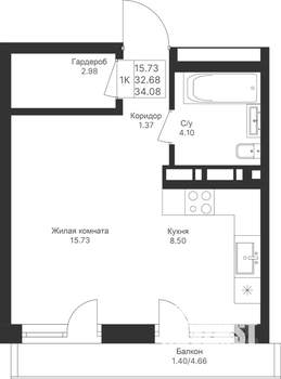 Студия квартира, вторичка, 34м2, 10/10 этаж