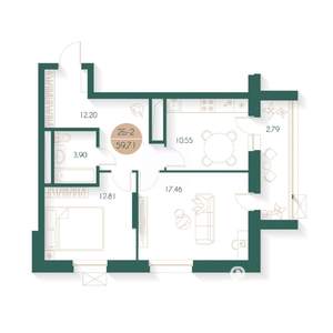 2-к квартира, строящийся дом, 59м2, 11/24 этаж