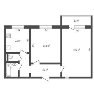 2-к квартира, вторичка, 55м2, 4/9 этаж