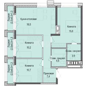 3-к квартира, строящийся дом, 75м2, 4/18 этаж
