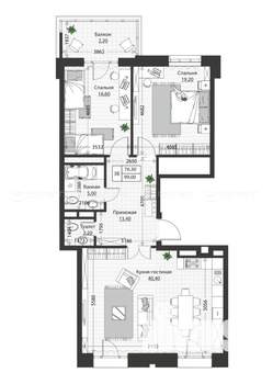 3-к квартира, строящийся дом, 99м2, 4/4 этаж