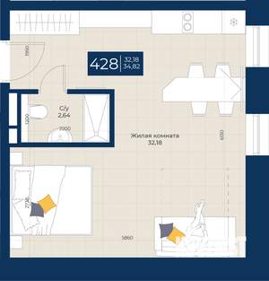 1-к квартира, вторичка, 35м2, 4/5 этаж