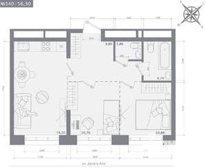 2-к квартира, строящийся дом, 56м2, 19/23 этаж