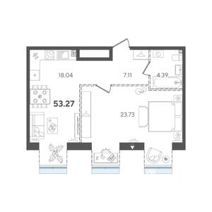 1-к квартира, строящийся дом, 53м2, 5/5 этаж