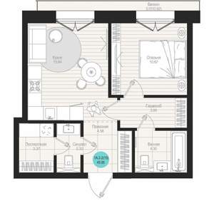 1-к квартира, вторичка, 46м2, 4/19 этаж