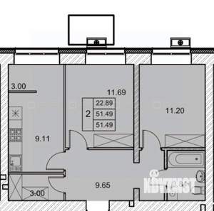 2-к квартира, вторичка, 52м2, 2/10 этаж
