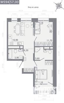 2-к квартира, вторичка, 57м2, 7/23 этаж