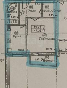 1-к квартира, вторичка, 48м2, 6/22 этаж