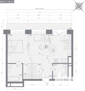 2-к квартира, строящийся дом, 59м2, 19/23 этаж