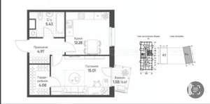1-к квартира, вторичка, 42м2, 6/20 этаж