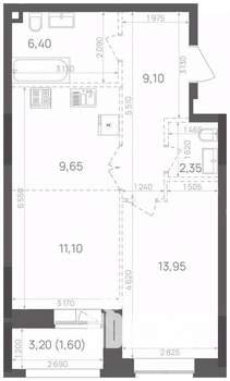 1-к квартира, вторичка, 54м2, 7/8 этаж