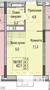 Студия квартира, строящийся дом, 24м2, 12/16 этаж