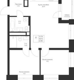 2-к квартира, вторичка, 62м2, 12/23 этаж