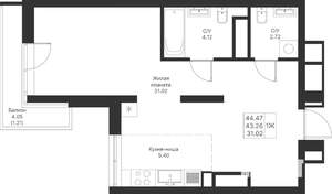 1-к квартира, вторичка, 44м2, 4/24 этаж