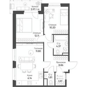 3-к квартира, вторичка, 58м2, 10/18 этаж