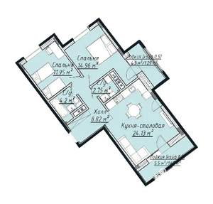 3-к квартира, строящийся дом, 72м2, 3/7 этаж