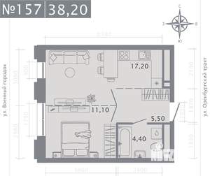 1-к квартира, строящийся дом, 38м2, 19/25 этаж
