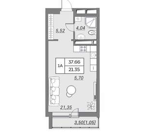 1-к квартира, вторичка, 38м2, 4/9 этаж