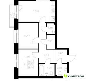 2-к квартира, вторичка, 67м2, 7/7 этаж