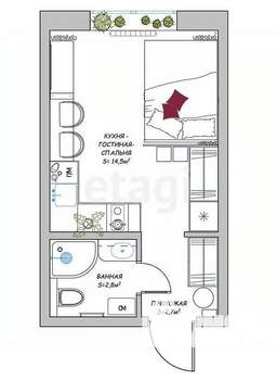 Студия квартира, вторичка, 19м2, 3/5 этаж